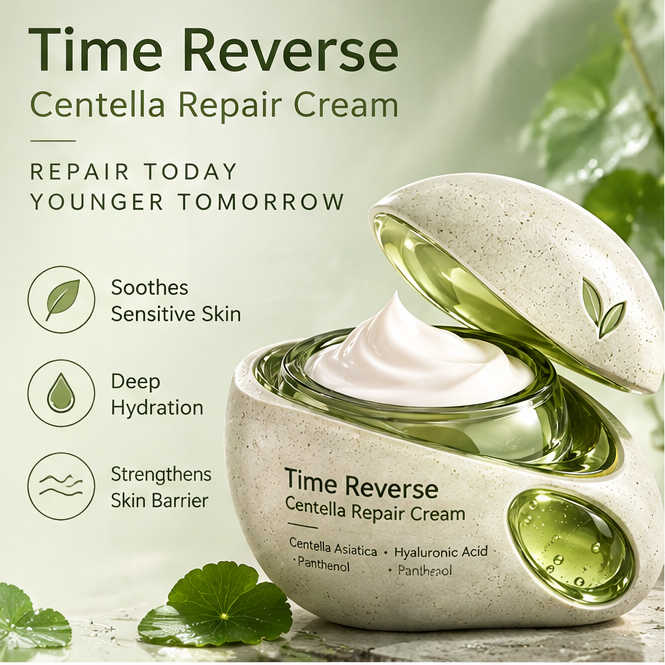 Centella Asiatica & Hyaluronic Acid Repair Cream – Time Reverse Formula