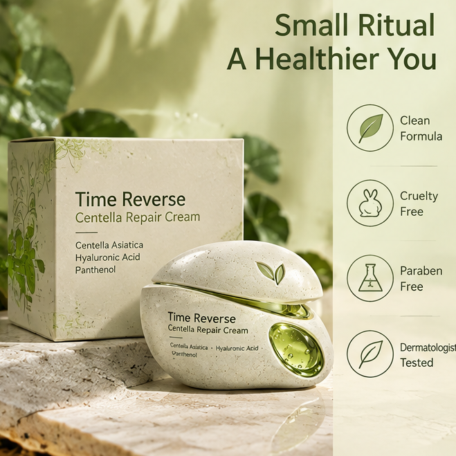 Centella Asiatica & Hyaluronic Acid Repair Cream – Time Reverse Formula
